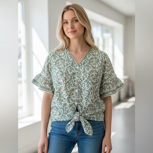 Max Studio Blue and Green Floral Blouse